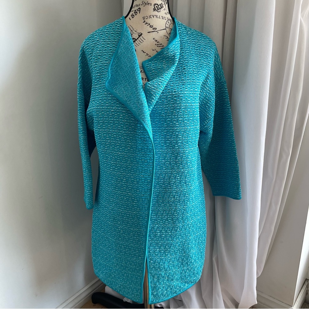 St. John Turquoise Knit Open Front Cardigan